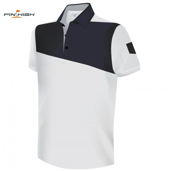 Men’s Polo Shirt - PIN HIGH Blake (White/Navy Seal). Athletic Fit. SwingDry Fabric Technology