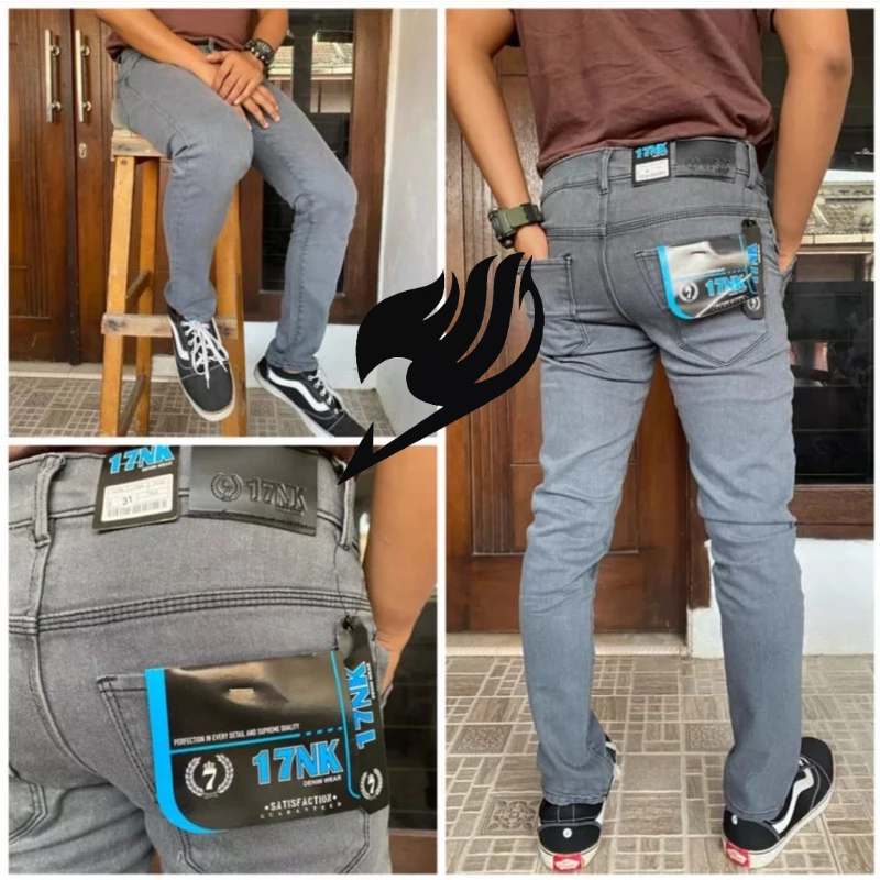 celana jeans pria abu abu 27-38 celana jeans pria abu/grey pensil panjang - Abu-abu,
