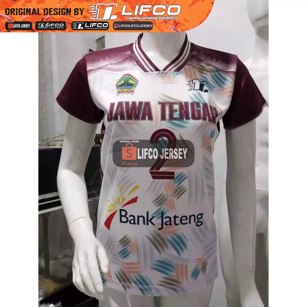 READY STOCK JERSEY VOLLEY BALL ORIGINAL LIFCO PRAPON JAWA TENGAH CEWEK PUTIH SERIES (TIDAK BISA CUSTOM NAMA)