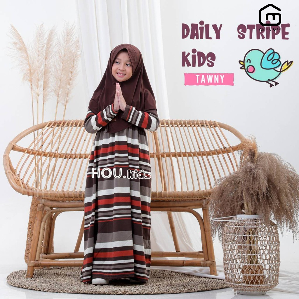 House Of Uga Daily Stripy Kids Pakaian Anak MuslimPerempuan gamis kaos anak motif garis