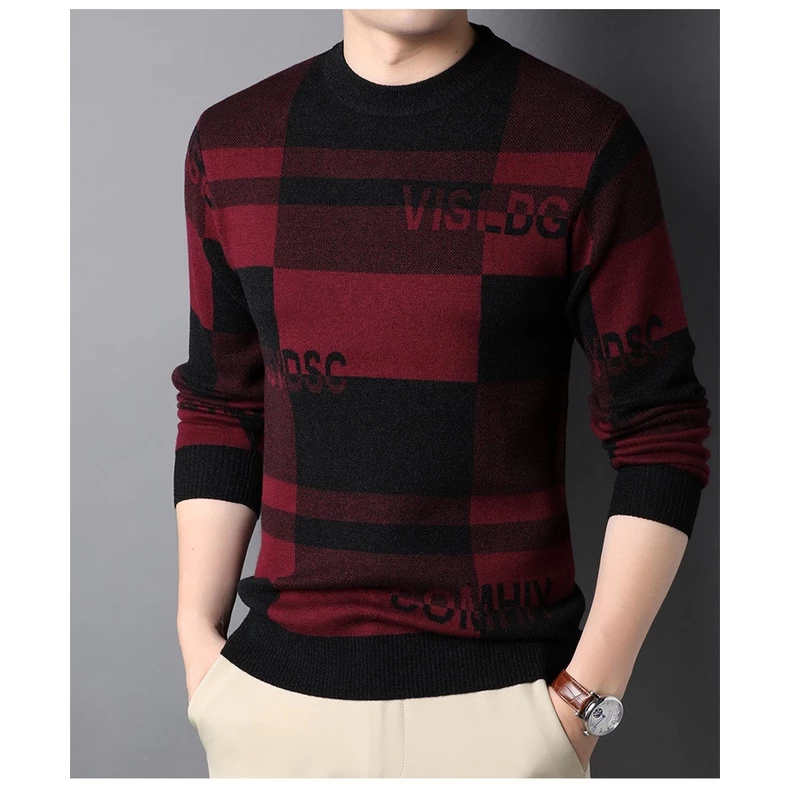 FUNNY Sweater Rajut Premium Tebal Pria Kotak-Kotak