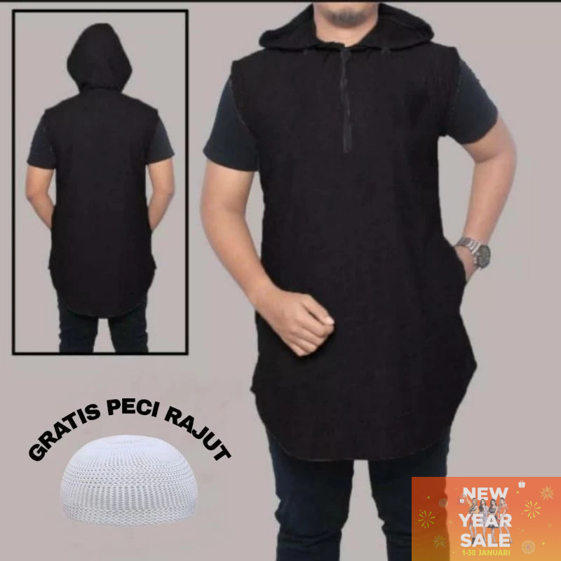 Rompi Sweater Muslim Pria Polos Zipper / Jaket Rompi Hoodie Sholat Jumbo / Rompi Shalat Pria