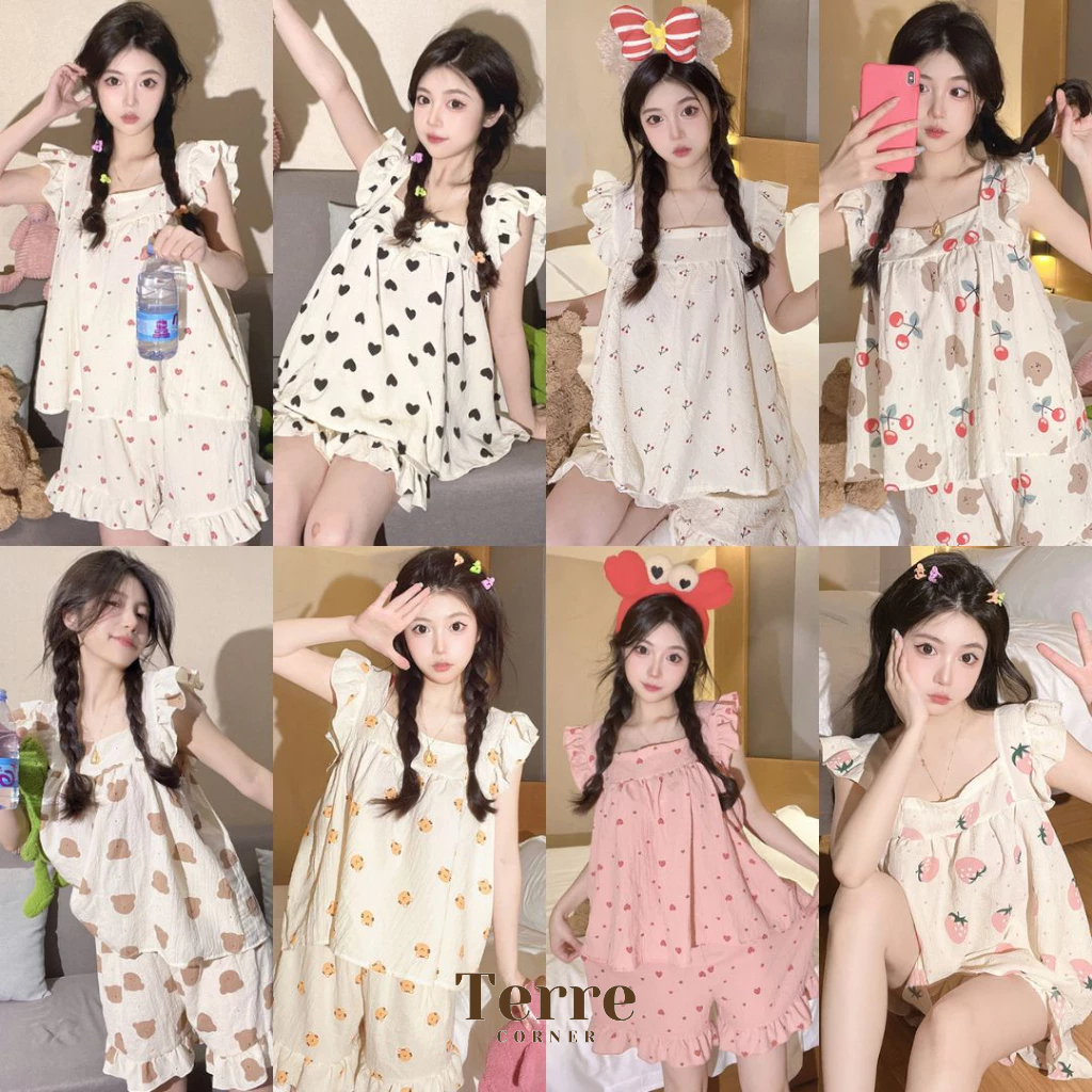 Baju Tidur Piyama Wanita Ae Cha Sleepwear Import Tanktop Tanpa Lengan Celana Pendek Fashion Korea