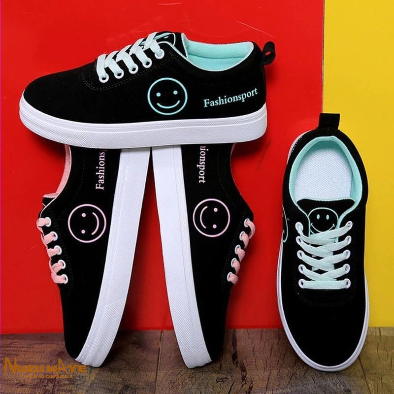 Sepatu Sneakers Wanita Motif Emoticon Lucu Smile / Sepatu Fashion Wanita / Sepatu sekolah Perempuan