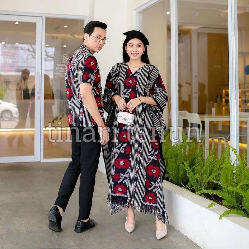 SET COUPLE KEKINIAN - TENUN PASANGAN - BAJU PREWDDING DAN KONDANGAN - DRESS MIDI ABU ABU - KAFTAN JU