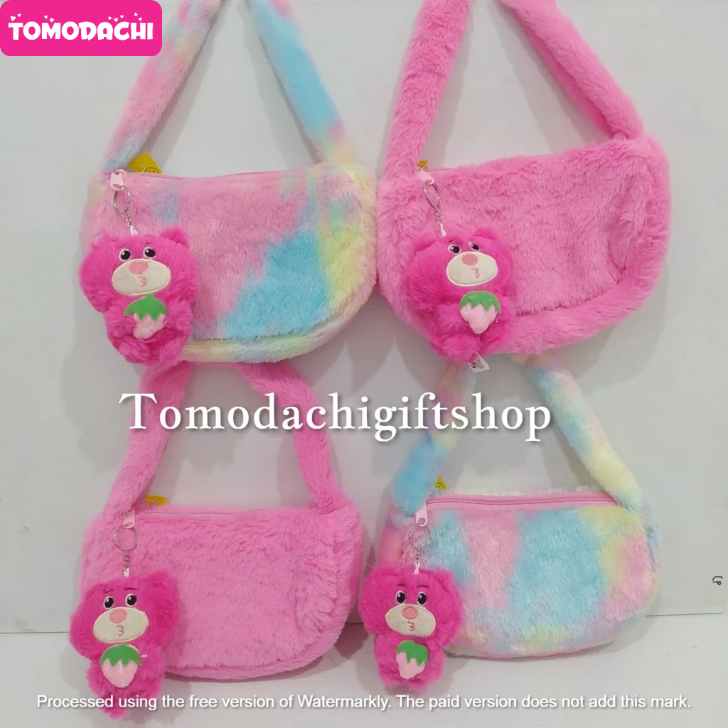 TM/ Tas Tenteng Boneka Plush Anak Remaja Fashion Korean Style Polos Bear Lotso Warna Warni Rainbow G