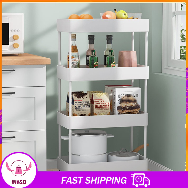 INASO Rak Bumbu Dapur Sayur Troli Dorong Troley Tingkat Rak Roda Salon Rak Kamar Mandi HRK503