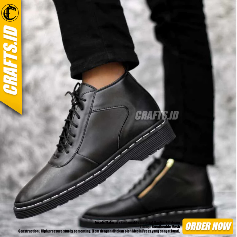 CRAFTS - Sepatu Formal Boots Docmart Pantofel Hitam Resleting Pria