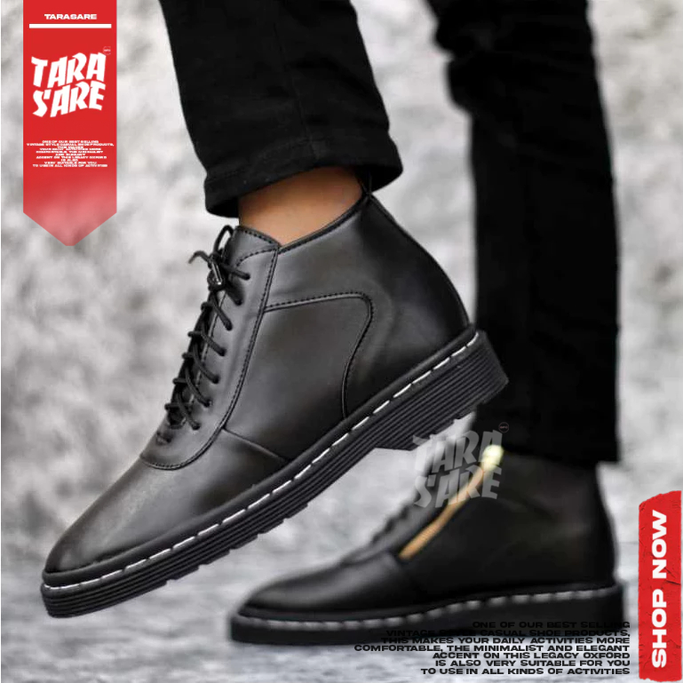 JUVESLET - Sepatu Formal Boots Pantofel Docmart Pria Hitam Resleting