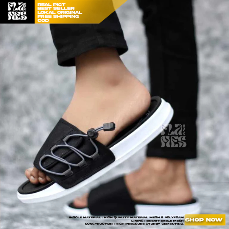 FLAMES Sandal Slide Pria Selop Hitam Distro