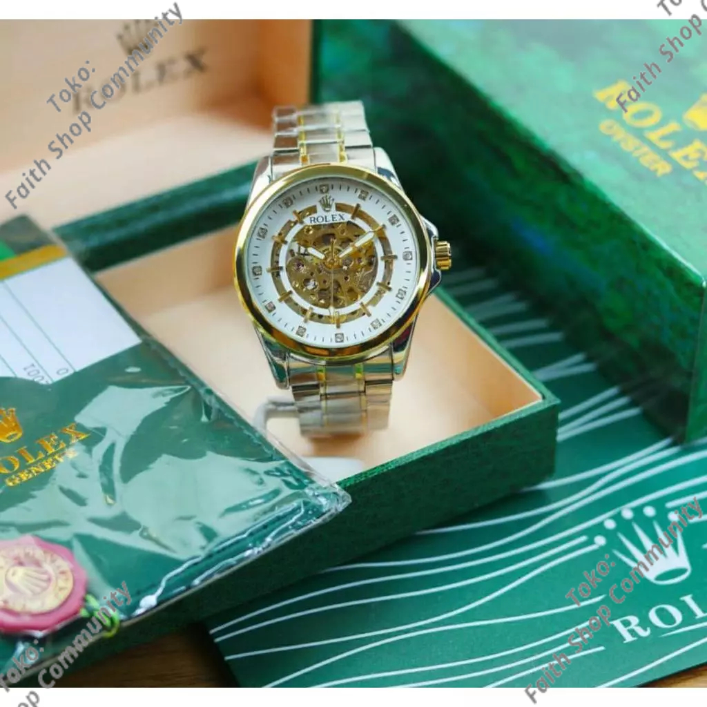 Jam Pria Automatic Rolex Tanpa Batrai | Jam Tangan Cowok Otomatis Transparan Include Box Rolex Origi