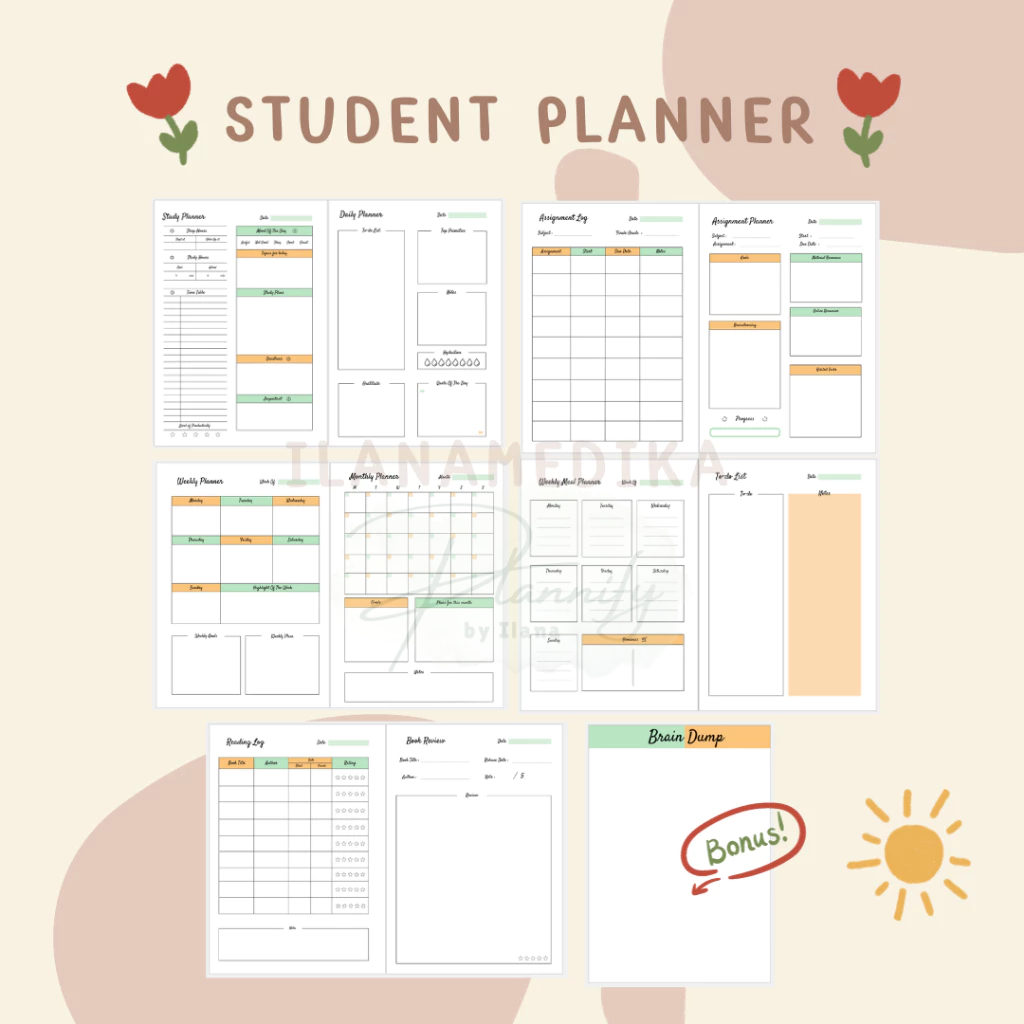 

Daily Planner / Monthly Planner / Planner by Ilana Medika Colorful series/ Student Planner Loose Leaf 100gsm 20 Ring 1 set