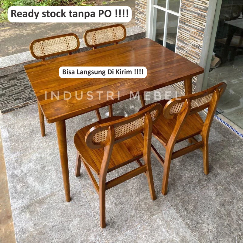 Roptan Set Meja Makan restoran cafe kursi rotan kayu jati unik aestetic Craftama Furniture