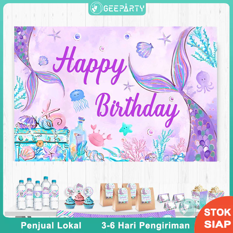 150*100 cm  Latar Belakang Kain Fotografi Ekor Putri Duyung Untuk Dekorasi Pesta Ulang Tahun Anak