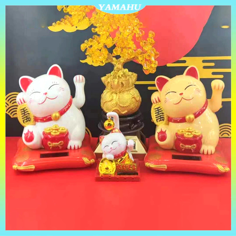 Maneki Neko Lucky Cat Putih Dashboard Solar Hoki Patung Kucing Hoki Bergerak Pajangan Kucing