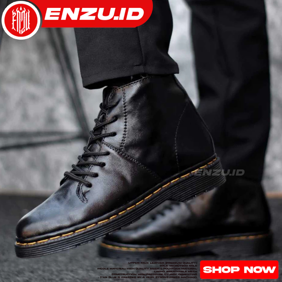 Sepatu Boots Hitam Kulit asli Pantofel Pria