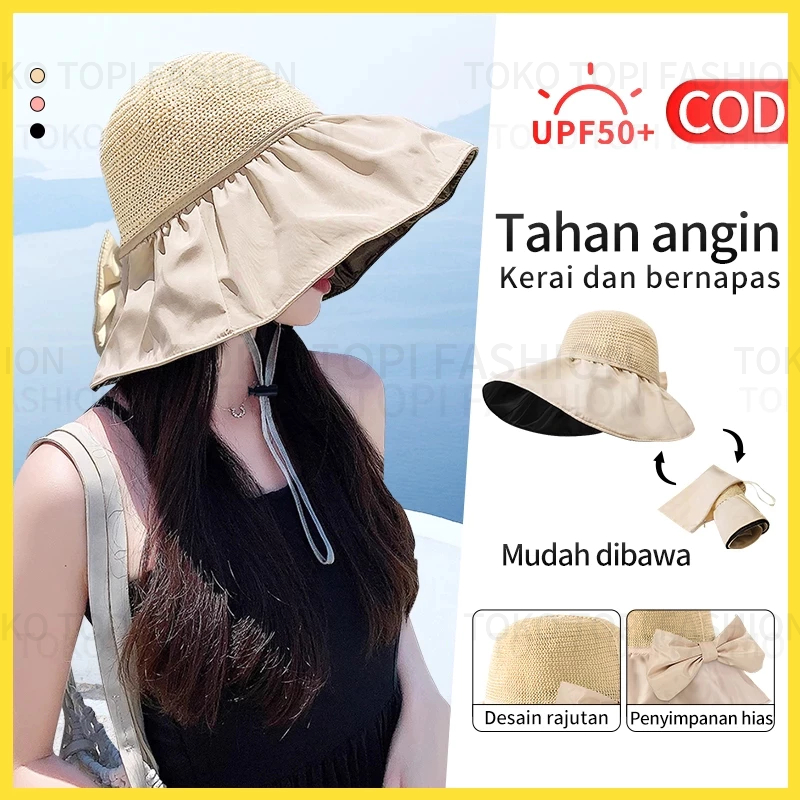 Topi pantai wanita murah topi wanita korean style hijab Dapat dilipat topi premium fashion topi wani