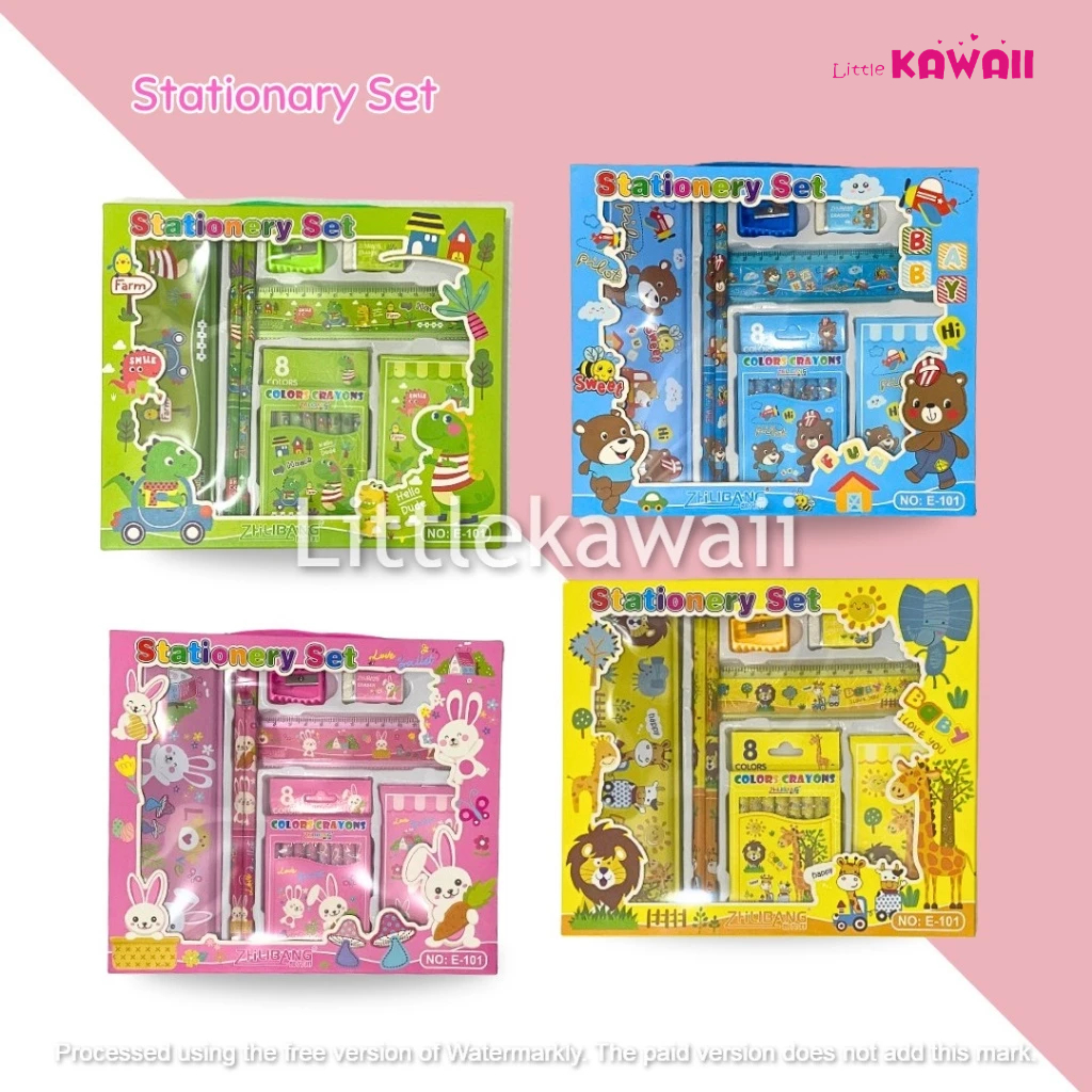 

LK/ Tempat Kotak Pensil Tepak Stationary Set Sekolah Alat Tulis Anak 7 in 1 Dinosaurus Giraffe Rabbit Mix Import