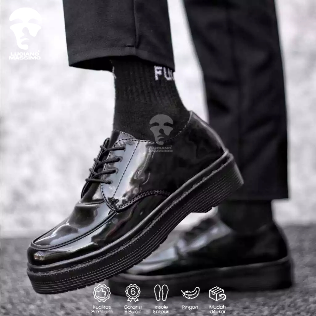 Sepatu Formal Pantofel Mengkilap Hitam Hak Tinggi Pdh Kerja Kantor Pria