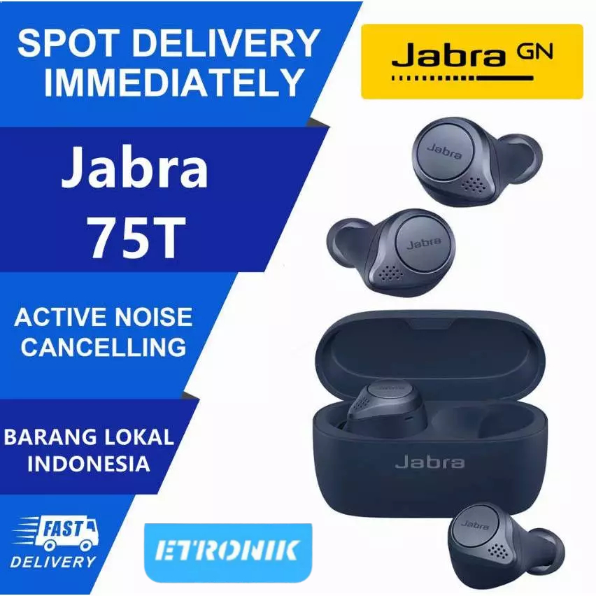 COD Jabra Elite 75t Bluetooth Headset ANC Noise Canceling Wireless Bluetooth Headset TWS Sports Earb