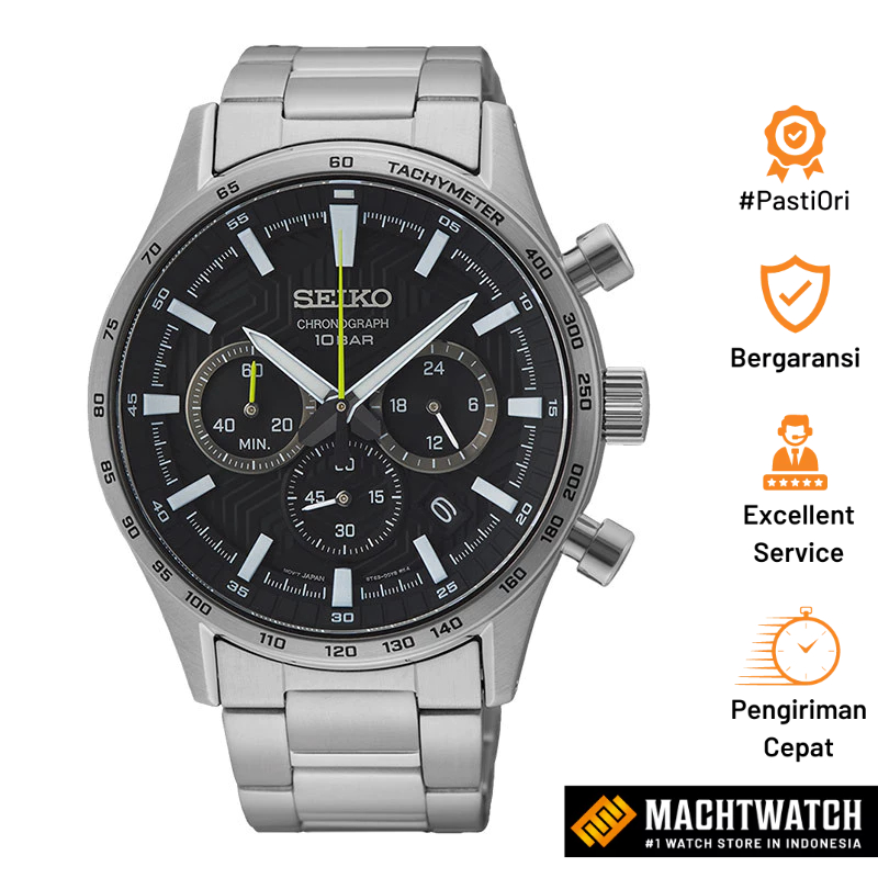 Jam Tangan Pria Seiko Chronograph SSB413P1 Discover More Black Dial Stainless Steel Strap