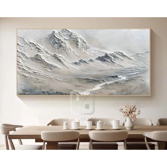 Lukisan Abstrak Pemandangan Gunung Minimalis Realis full Texture Soft Colour | lukisan Abstrak Peman