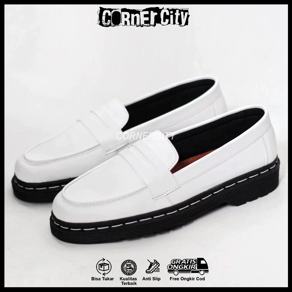 CORNERCITY Vines - Sepatu Formal Loafers Pria Putih Docmart