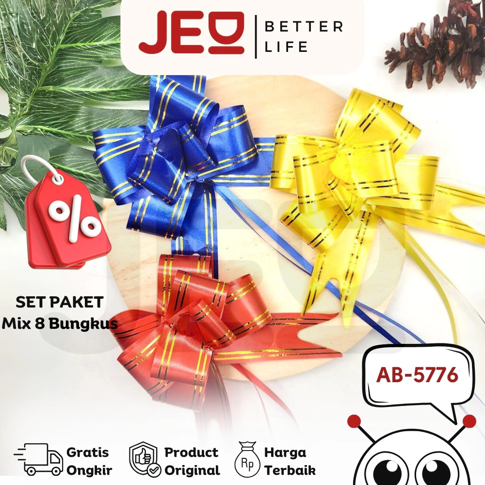 

(SET PAKET 8 BUNGKUS) isi 1600 Pcs Pita TARIK LIS EMAS 30 mm Serut Parcel Kado Souvenir GOLD STRIPE LACE 30 mm
