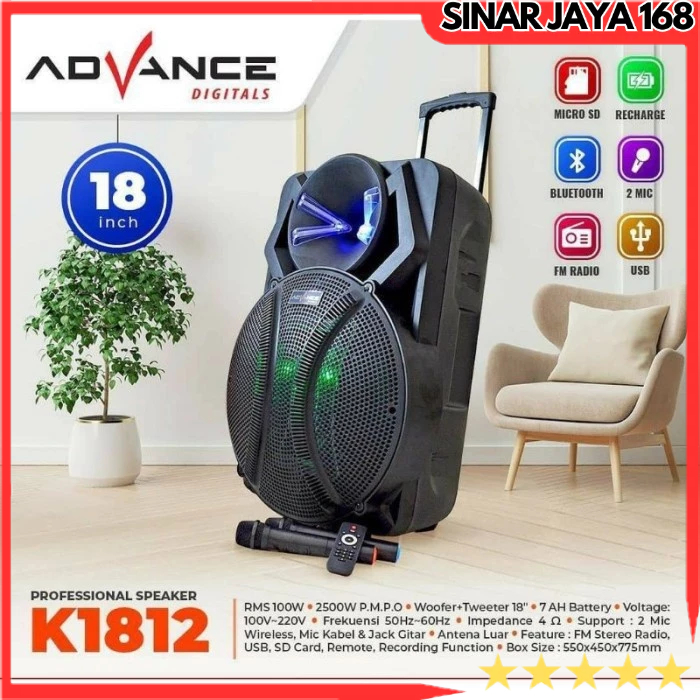 SPEAKER 18 INCH ADVANCE K1812 MEETING BLUETOOTH SALON AKTIF 18" GRATIS 2 MIC