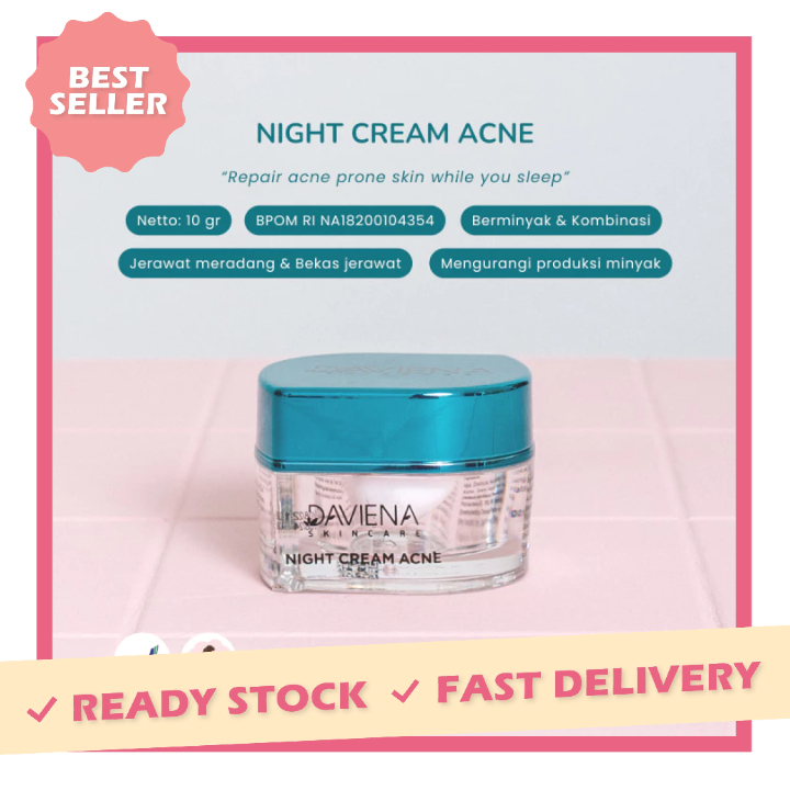 Daviena Skincare Night Cream Acne Series Menyamarkan Bekas Noda Flek Hitam Dan Garis Halus