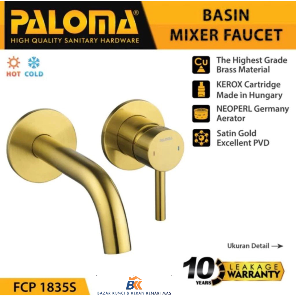 KERAN WASTAFEL TANAM CONCEALED KERAN PANAS DINGIN PALOMA FCP 1835S SATIN GOLD