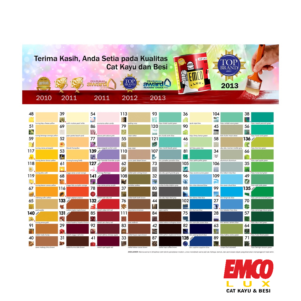 Zoyands Emco Lux Cat Kayu & Besi 1Kg - Warna Standar Hitam Putih Merah Coklat Biru Hijau Kuning