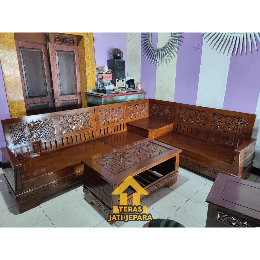 Kursi Tamu Sudut Piramid Kayu Jati / Kursi Meja Tamu Piramit