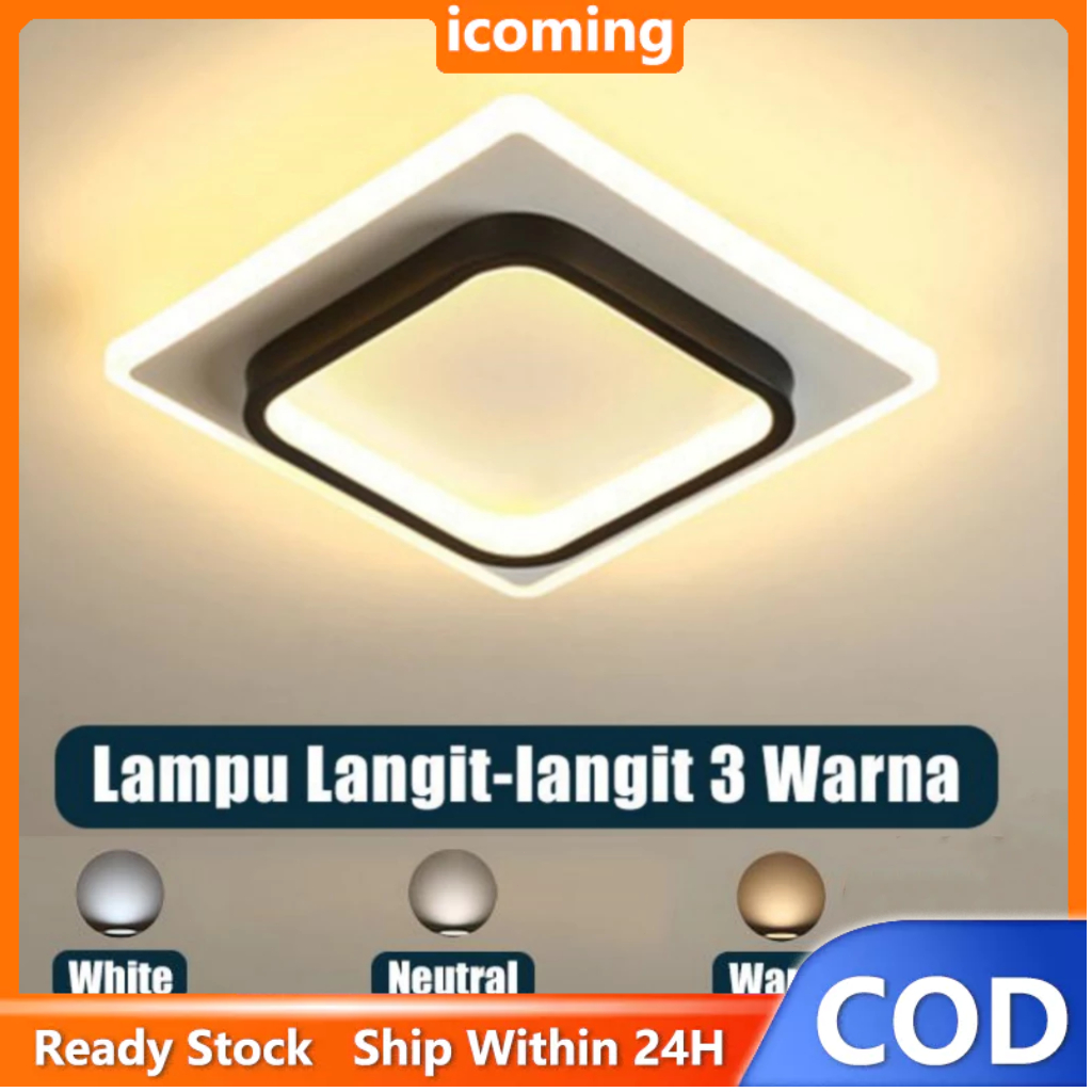 Lampu Plafon Sederhana Eropa Persegi / Bulat yang Disukai - Lampu Plafon Sederhana 3 Warna Soket LED