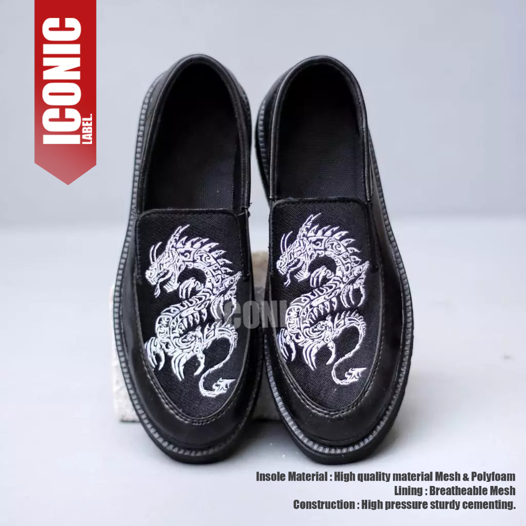 Sepatu Loafers Formal Pantofel Casual Kulit Pu Hitam Pria