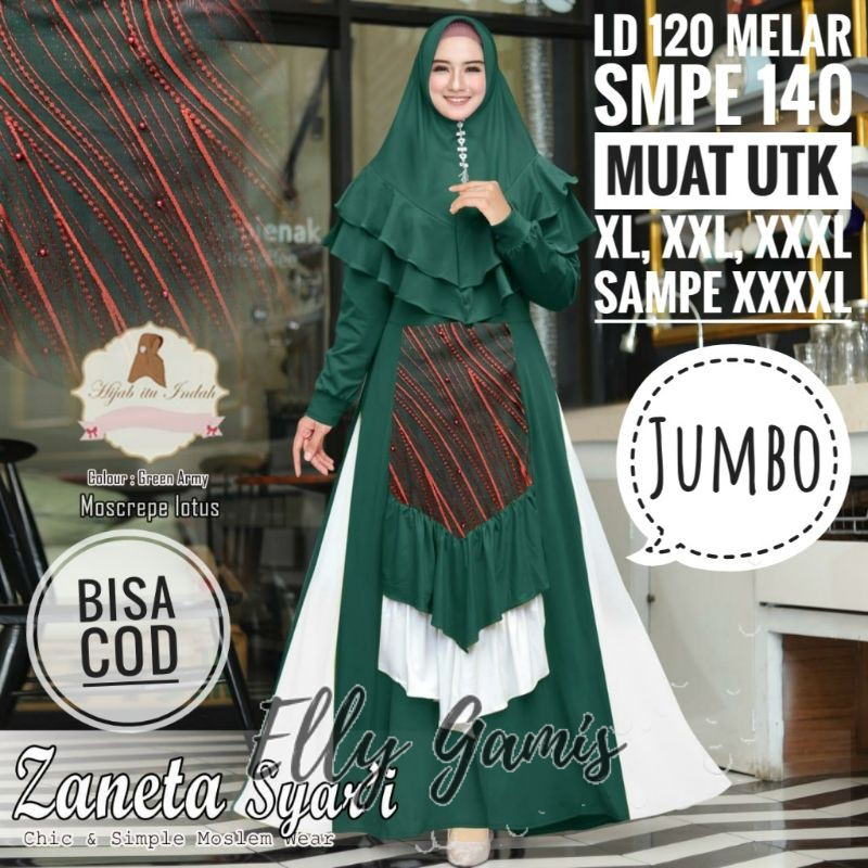 Gamis Jumbo Syar'i Brukat Tile Bordir XL-XXXXL LD 140 Zaneta Brukat Jersey Moscrepe Bigsize Premium