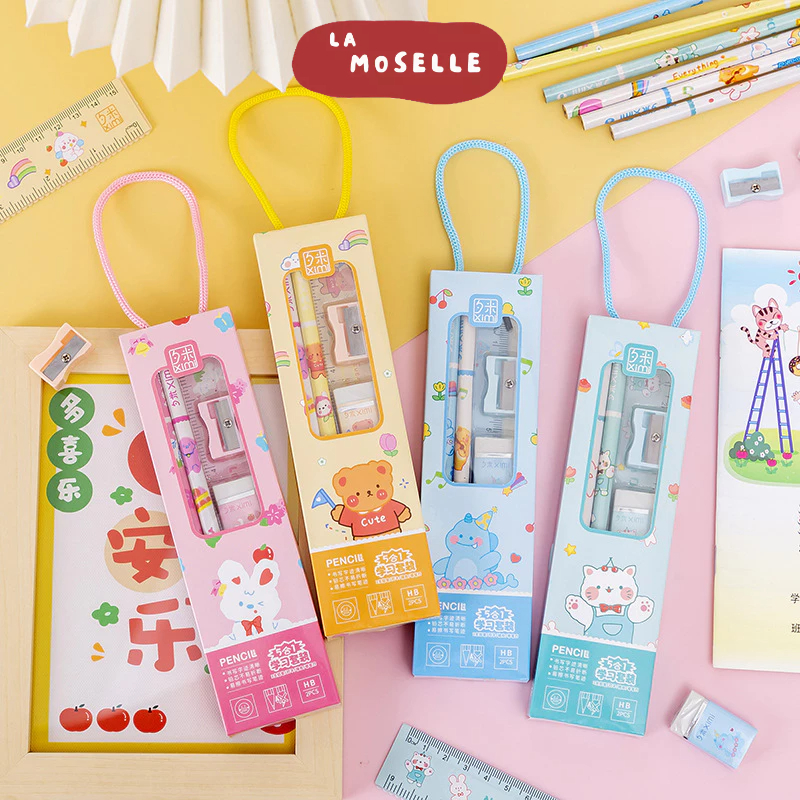 

La Moselle -[SK66] Alat tulis sekolah 5 pcs set paket rautan pensil penggaris penghapus anak stationery ATK lucu