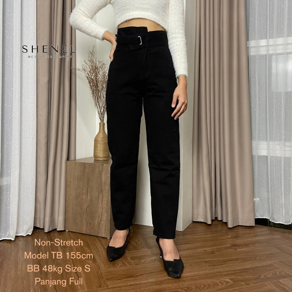 Shenel | Celana Boyfriend Wanita High Waist Jeans Hilda Jeans High Waist Wanita Jeans Hitam