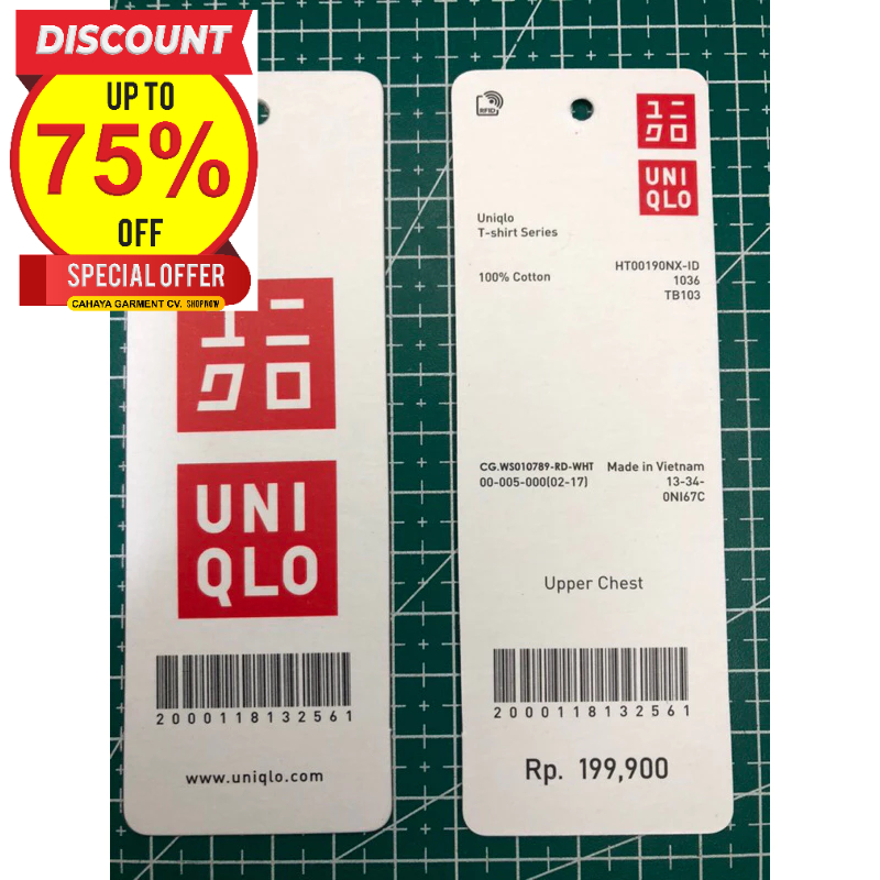 

UNIQLO T-SHIRT SERIES TAG PRICE BARCODE SUPER TEBAL SUPER PREMIUM CO 1X DI KIRIM 600PCS