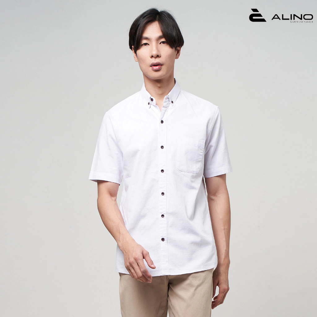 Anoali Kemeja Pria Basic Lengan Pendek Putih 014