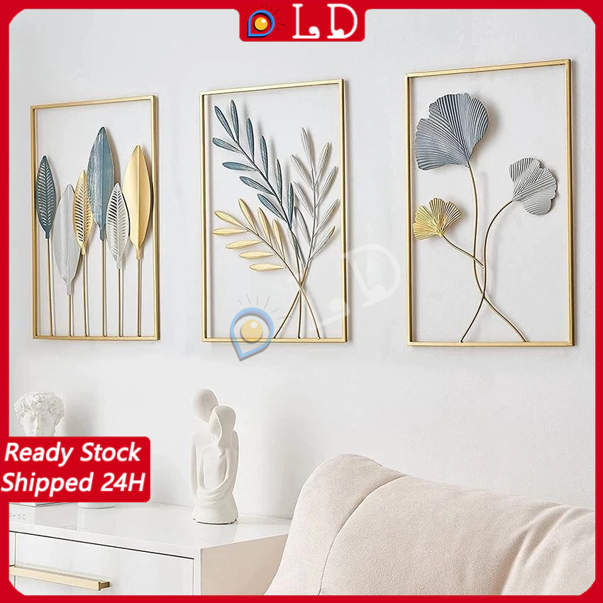 Hiasan Dinding Aesthetic Bahan Metal /Frame Metal Gold Daun Ginko ndinavian / Hiasan Dinding besi
