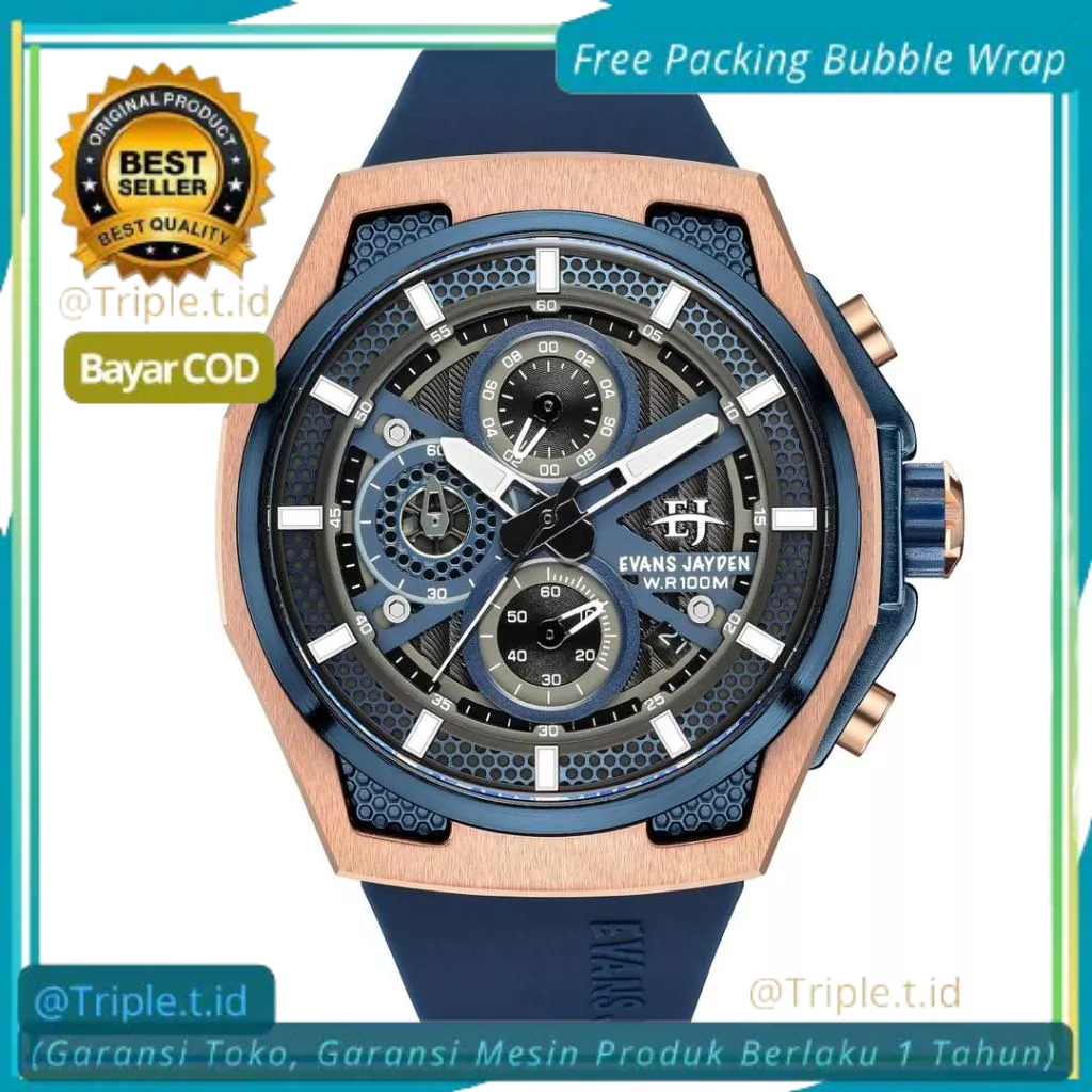 Jam Tangan Original Pria Water Resist EVANS JAYDEN 9585 Kaca Sapphire Crono Aktif