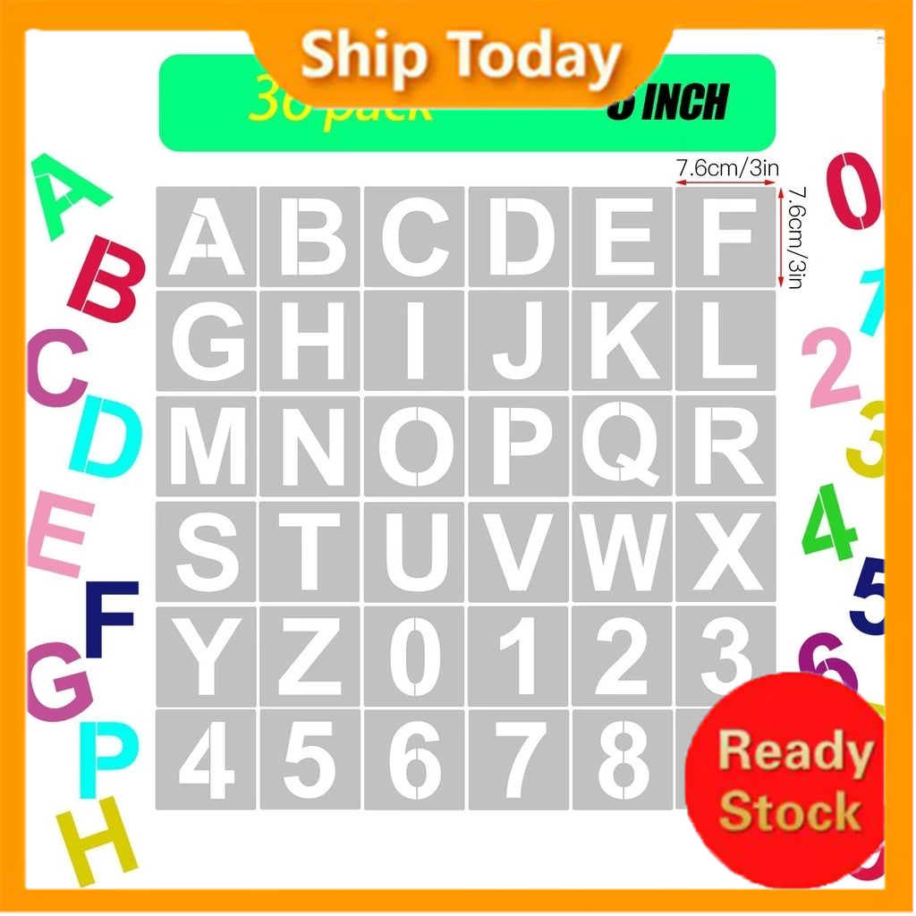 

[Ready] 36pcs 3 Inch Letter and Number Stencils Reusable Washable Alphabet Stencils Environment-friendly PET Art Craft Templates for Painting On Wood Fabric Wall Door Decor Home Sign
