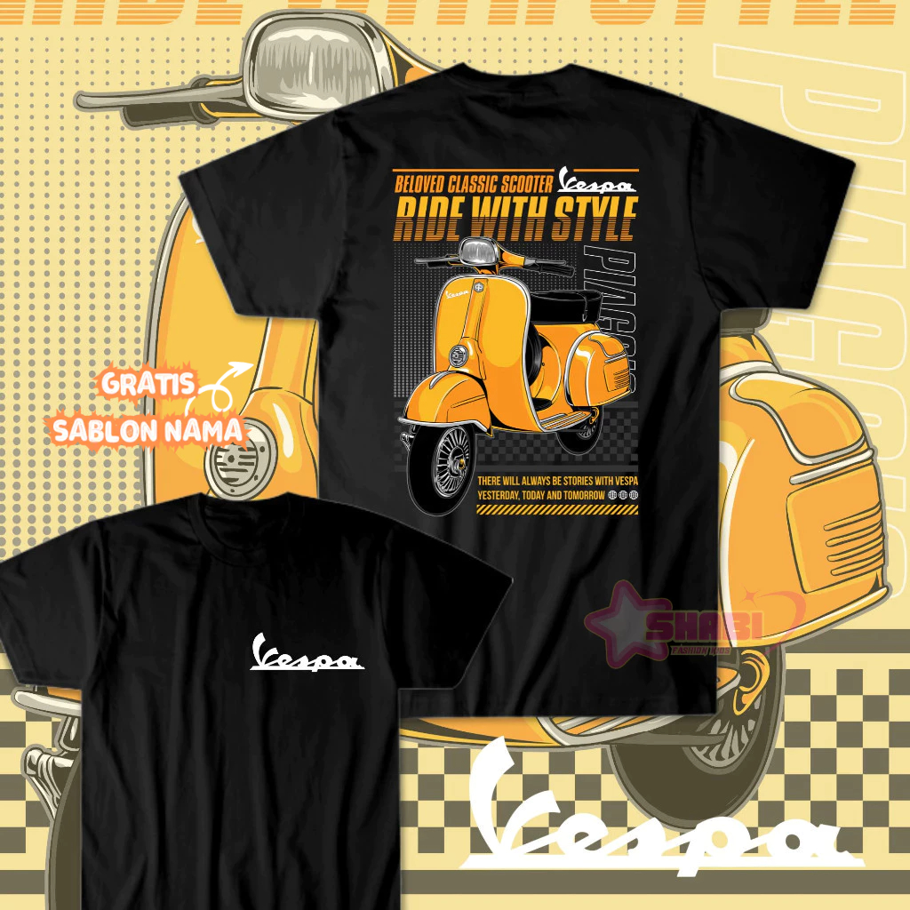 Baju Kaos Anak Gratis Sablon Nama - KAOS DISTRO ANAK MOTOT VESPA SPRINT KUNING OFFROAD/DSHELTER Shab