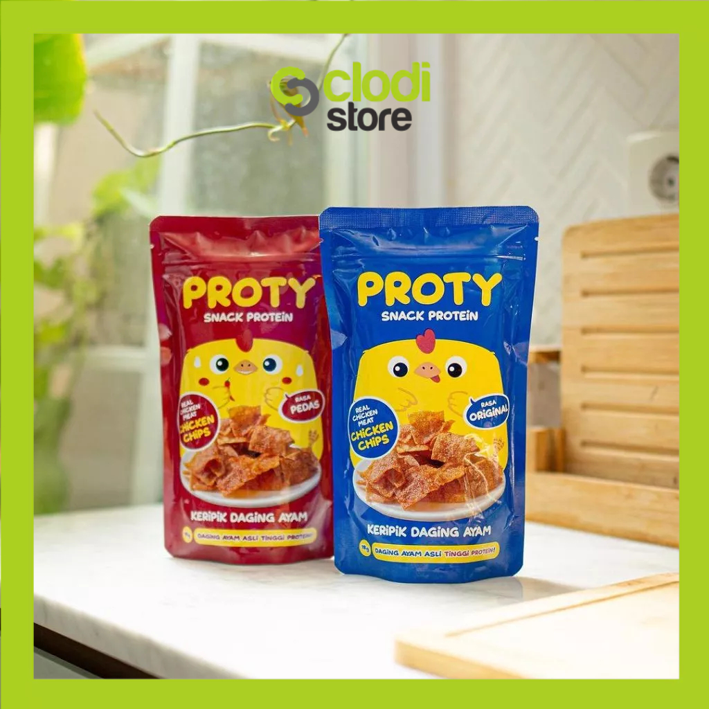 

PROTY Chicken Chips Original Pedas Snack Cemilan Ayam Protein Diet Keripik Daging Ayam Asli Krispi