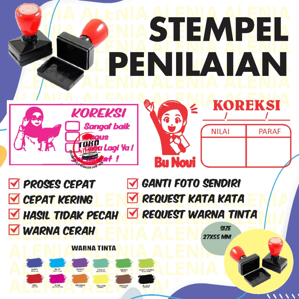 

Stempel Nilai Guru Karakter / Stempel Penilaian / Koreksi / Checked / Custom Foto ukuran 27x55 mm
