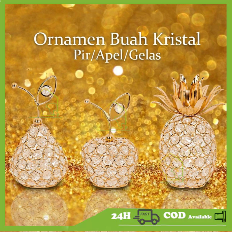 Ornamen Hias Kristal Emas Perhiasan Kristal Pir / Nanas / Buah Perhiasan Kristal Dekorasi Ruang Tamu