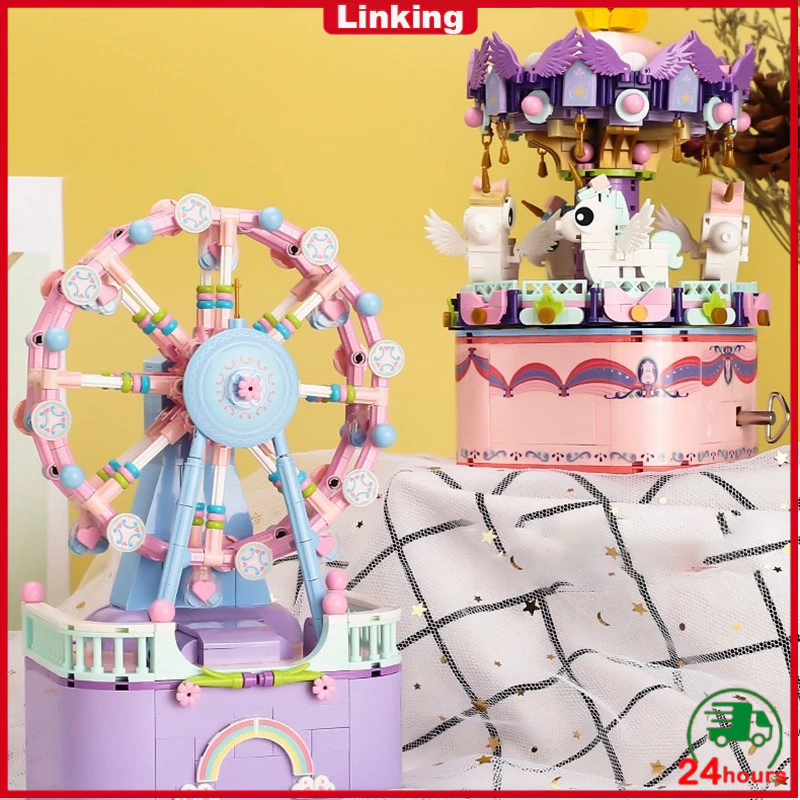 【COD】Mainan Brick Balok / Kotak Musik Kincir Ria / DIY Blok Susun Bangunan Lucu Kotak Music / DIY Bl