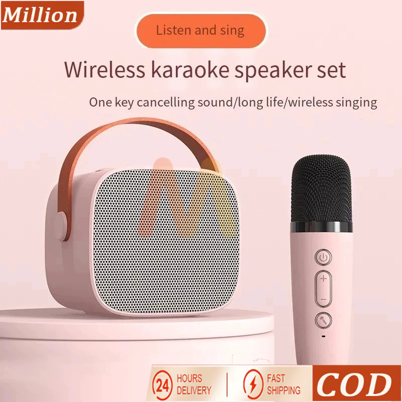 	 【COD】Mini Mic speaker karaoke bluetooth 2mic mini ori full bass portable wireless (Dapat terhubung ke HP/TV)	