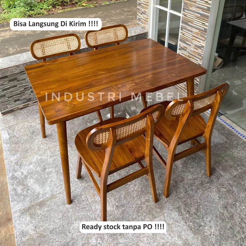 Roptan Set Meja Makan restoran cafe kursi rotan kayu jati unik aestetic Paman Muda Furniture